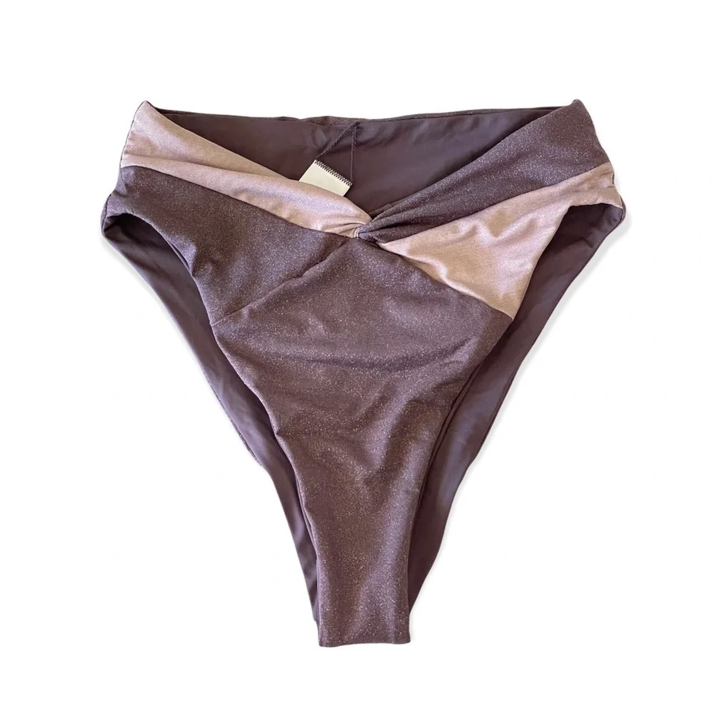 NWT L*Space Nancy Lee Shimmer Bitsy Bikini Bottoms Shimmer Pebble Dusty Pearl